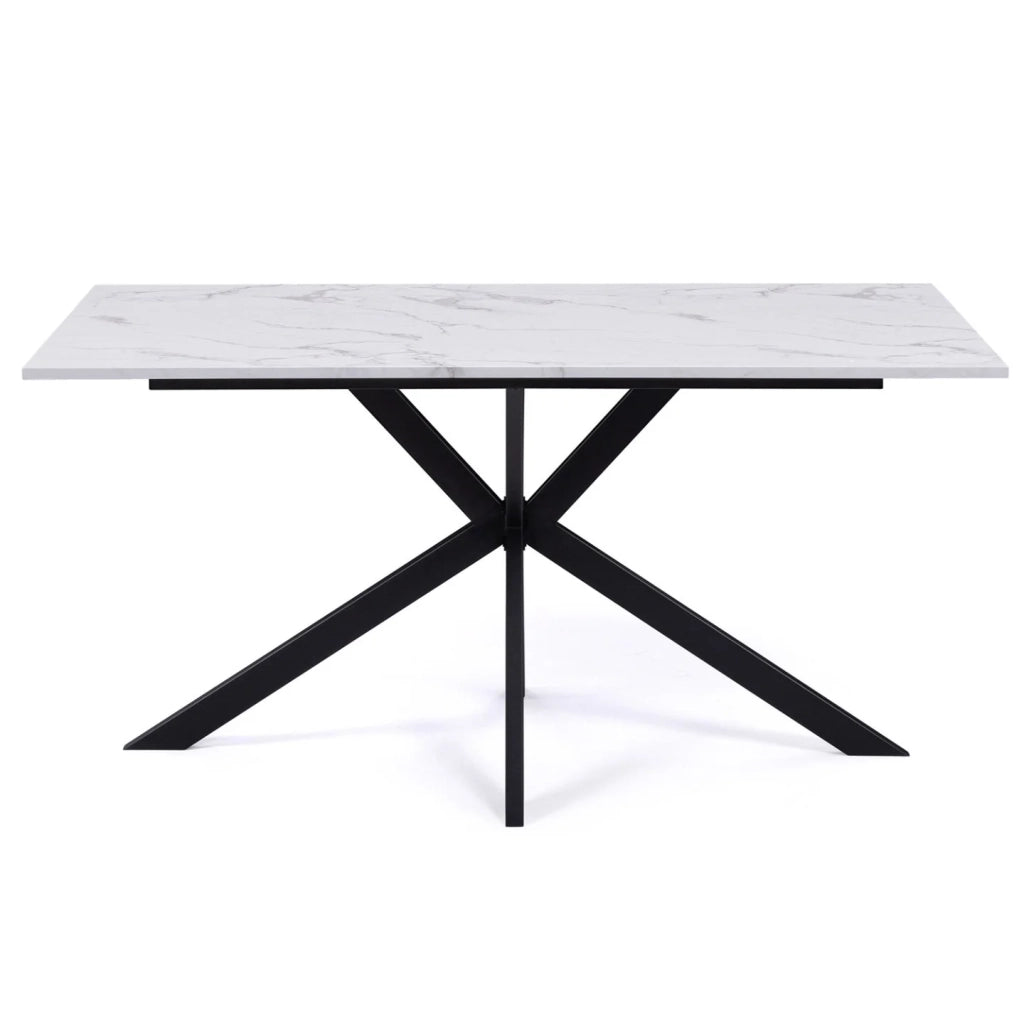 IDMarket - Tavolo da pranzo rettangolare per 8 persone ALASKA con effetto marmo bianco e gamba a ragno in metallo 160 cm