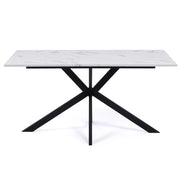 IDMarket - Tavolo da pranzo rettangolare per 8 persone ALASKA con effetto marmo bianco e gamba a ragno in metallo 160 cm
