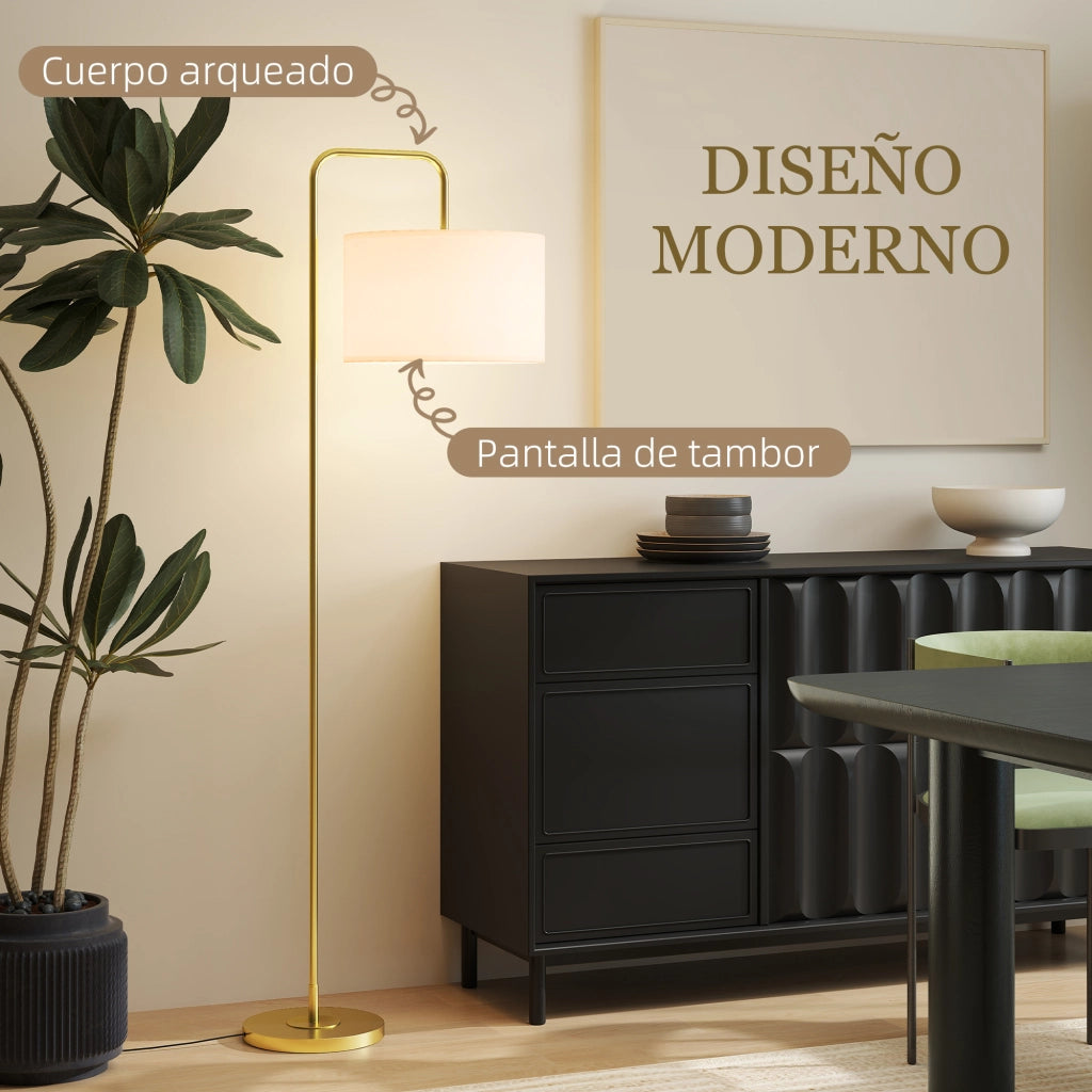 Lampada da Terra Moderna ¨C Xylo ¨C Paralume Lino Sintetico Bianco e Oro 64x38x163,5 cm
