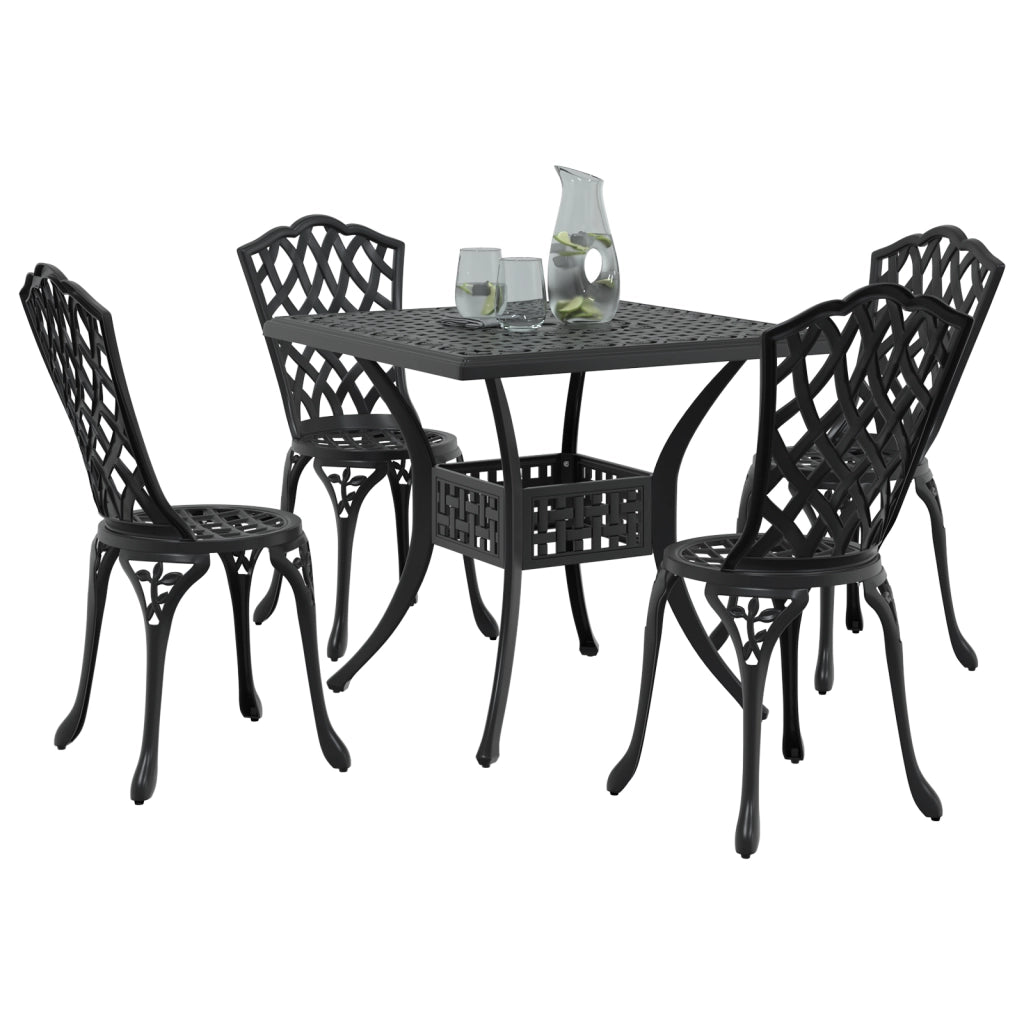 Set da pranzo per giardino 5 pezzi vitaXL in alluminio fuso nero
