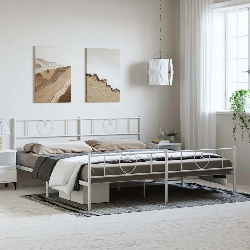 Giroletto con Testiera e Pediera Metallo Bianco 193x203 cm 355536
