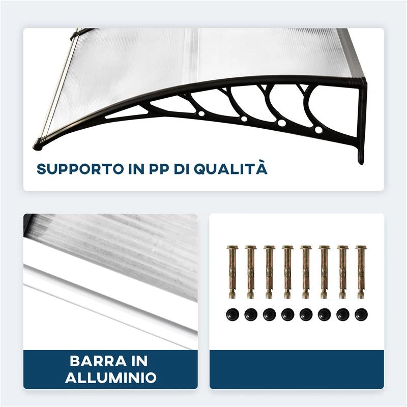 TETTOIA PER ESTERNI CURVA CON VITI E BULLONI INCLUSI, IN POLICARBONATO, PP E ALLUMINIO, 122X89X24 CM