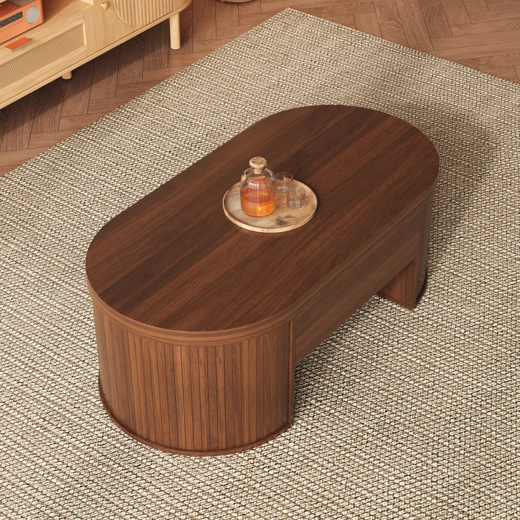 Tavolino da caffè alzabile con piano sollevabile e vano interno - per soggiorno - 110×55.5×40 cm - in MDF - noce
