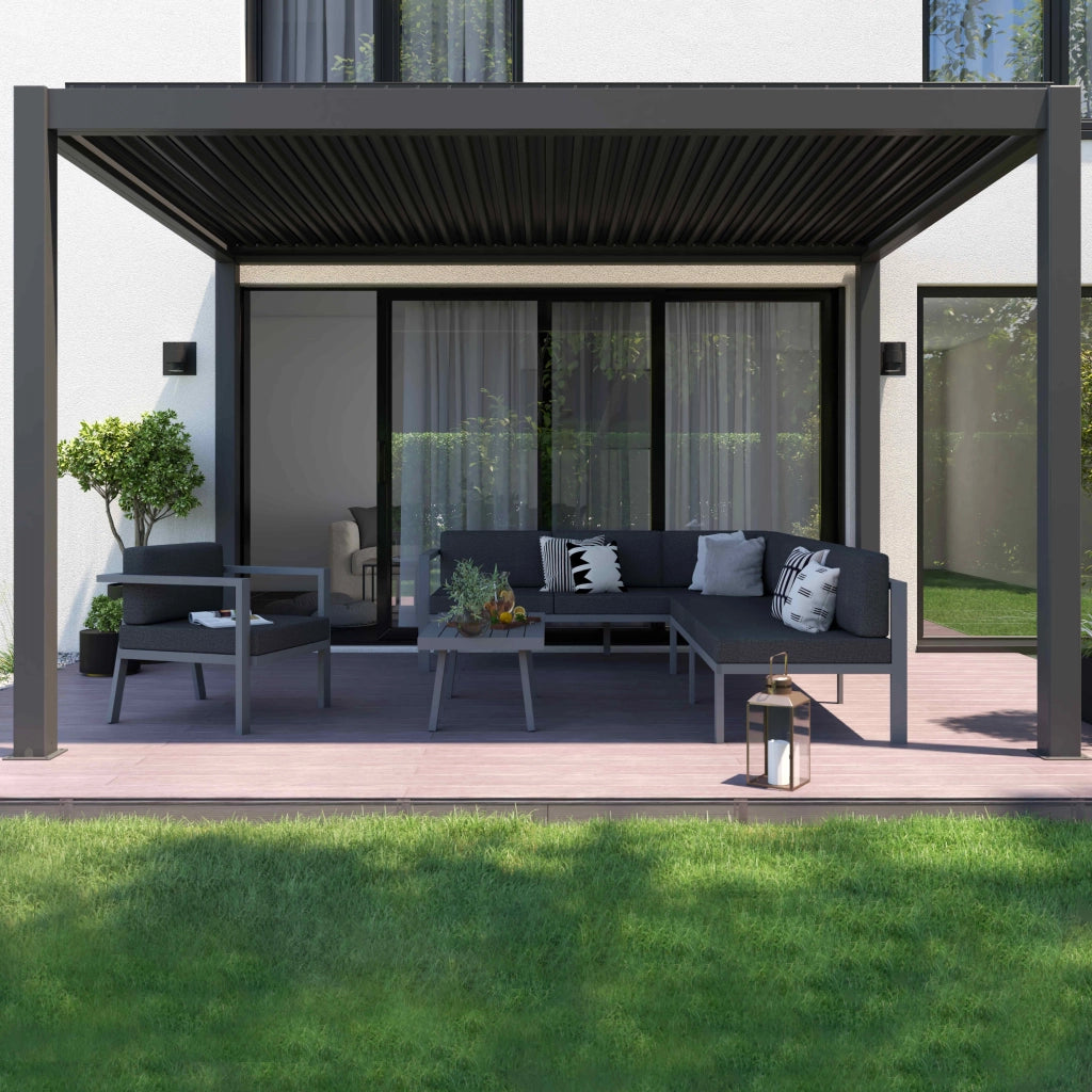 Pergola bioclimatica motorizzata illuminata 3x4m e 2 tende