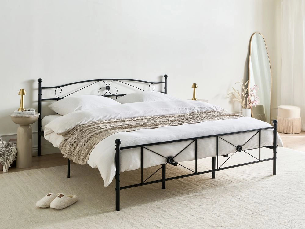 Letto 180 x 200 cm con struttura in metallo Nero Rete a doghe retrò