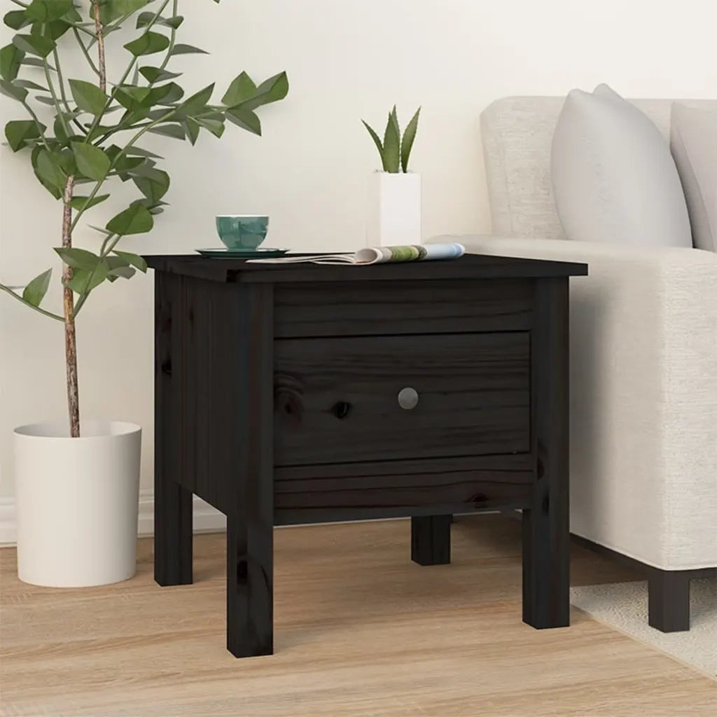 Tavolini 2 pz Neri 40x40x39 cm in Legno Massello di Pino 813793