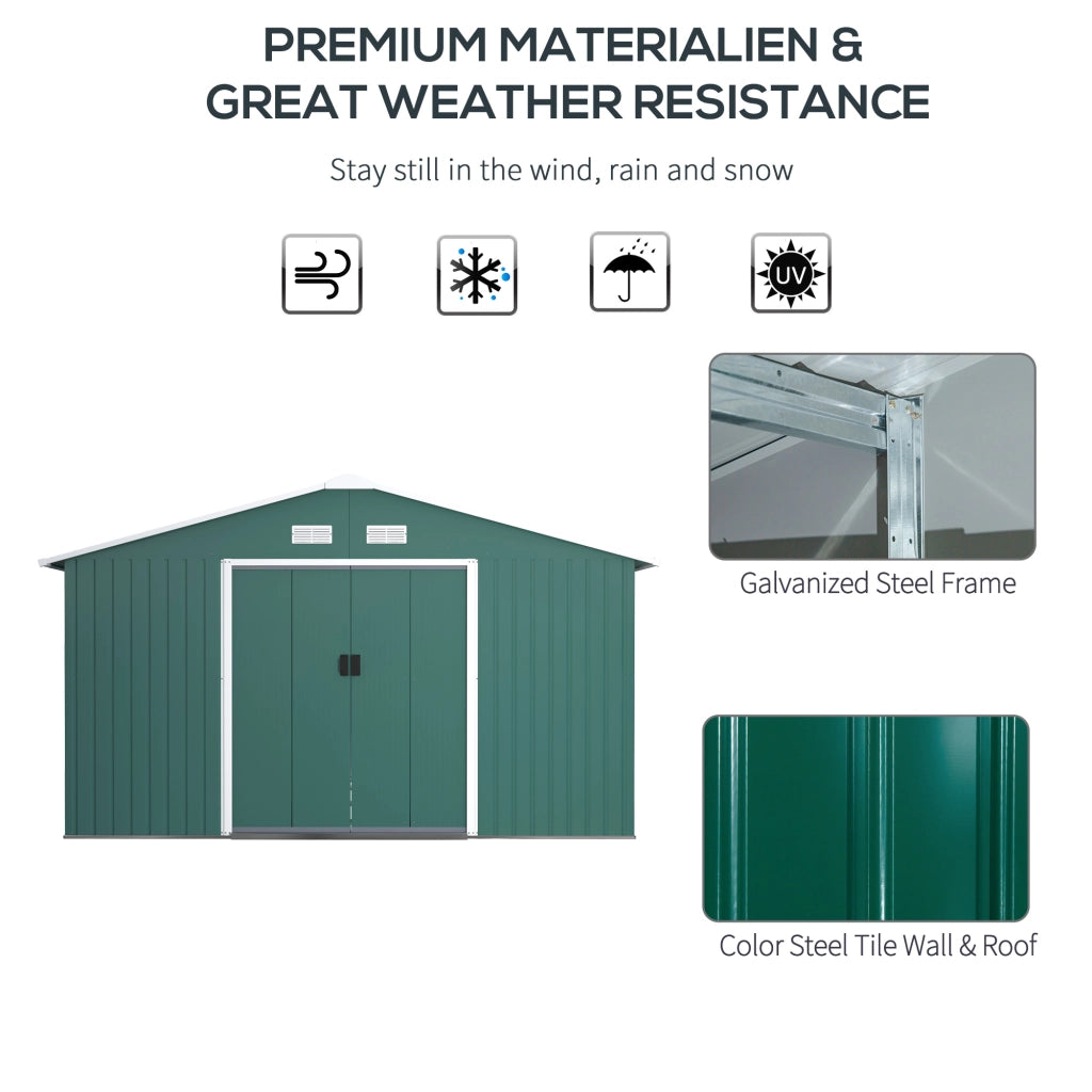 EasyComfort Casetta da Giardino con 2 Porte Scorrevoli e 4 Prese d'Aria in Acciaio, 340x386x200cm, Verde