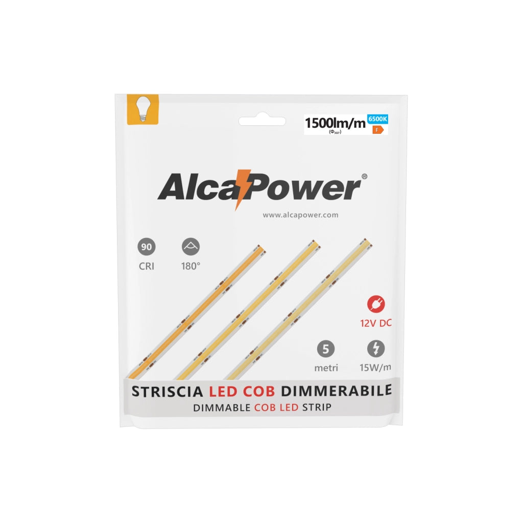 Striscia led 5m COB IP65 monocolore da 15W/MT 12V - 6500K