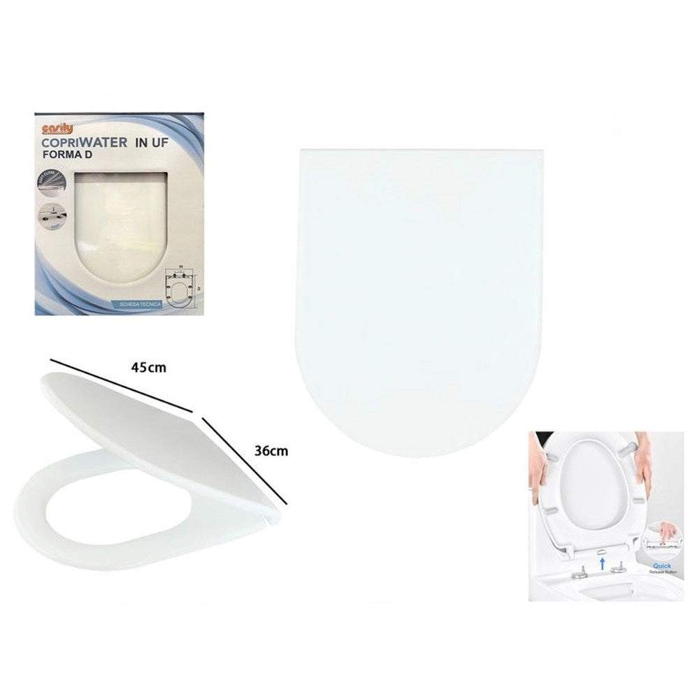 Trade Shop - Copriwater Uf Universale Sedile Wc Bianco Water Bagno Forma D Chiusura Ammortizzata 87645 -