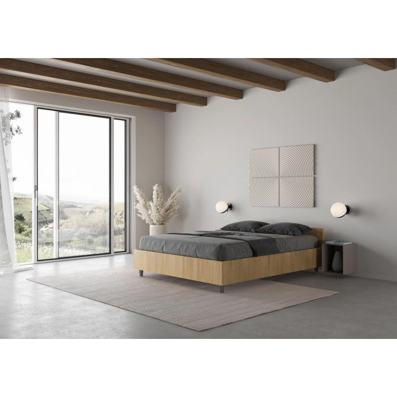 Letto Matrimoniale francese 140x190 cm Nuamo - Con rete,Quercia Natura