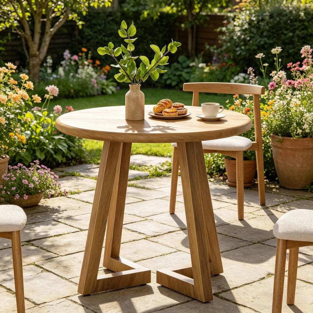 Tavolo da pranzo rotondo con piano da 4 cm e piedini regolabili per cucina e soggiorno in MDF marrone 80 × 80 × 75 cm