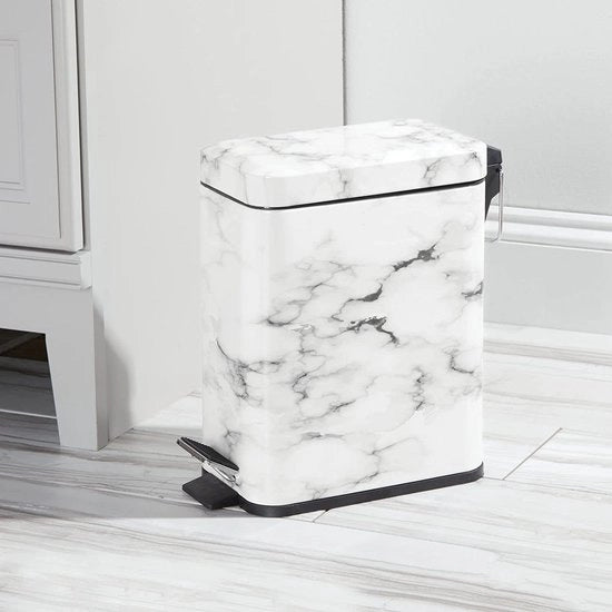 Pulitore pedale per contenitore di rifiuti/baschetto rettangolare in metallo e plastica 5L con pedale, coperchio e contenitore interno in plastica marino.