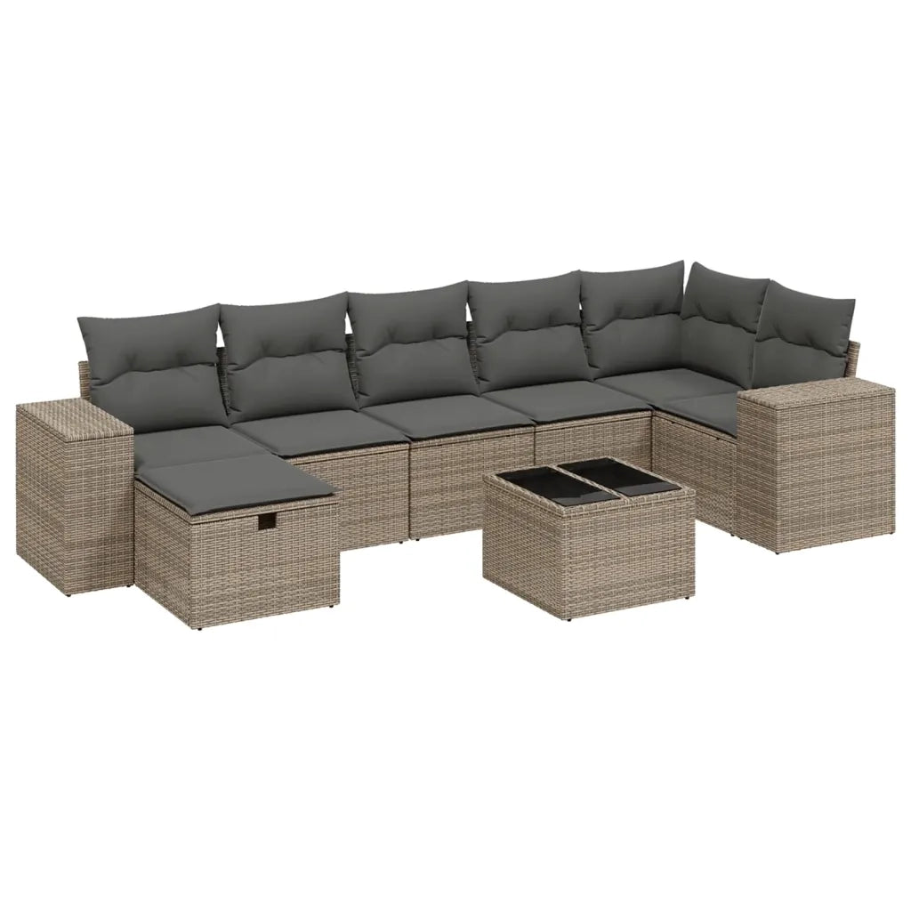 Set Divano da Giardino 8 pz con Cuscini Grigio in Polyrattan