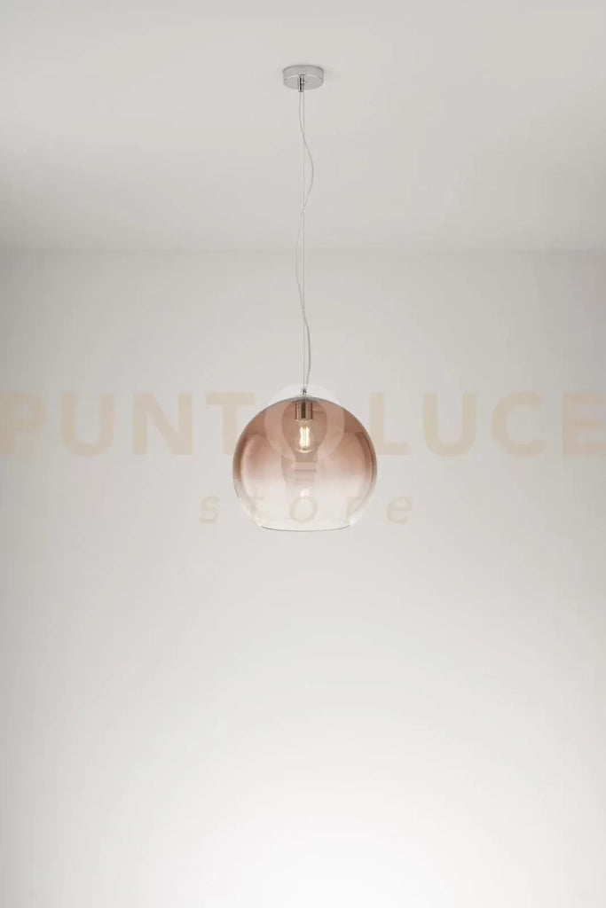 Planet sospensione in vetro e metallo marrone trasparente sufumato e cromo  d.35cm 1 luce attacco E27