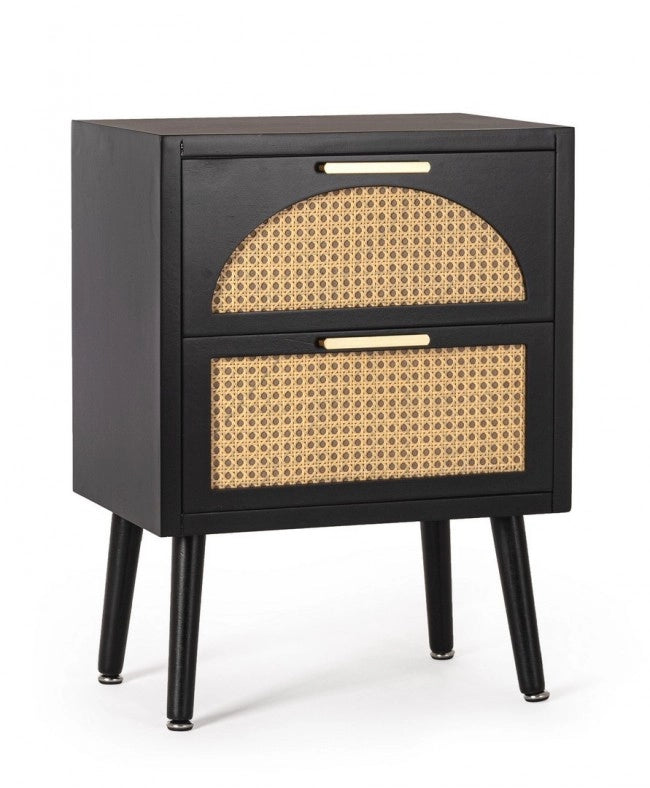 Cassettiera 2 Cassetti Legno Nero Boho da Interno - JOSIE
