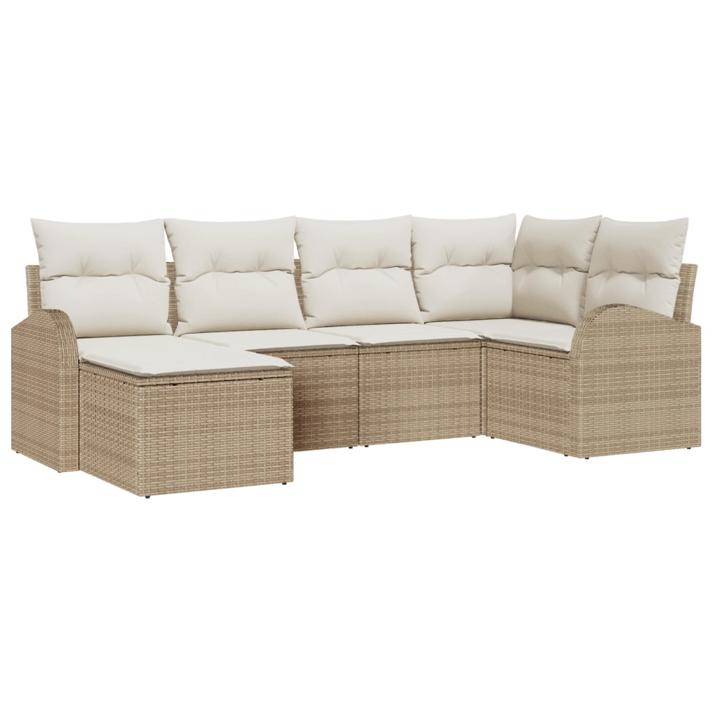 Set di Divani da Giardino a 6 Pezzi con Cuscini Beige Polyrattan