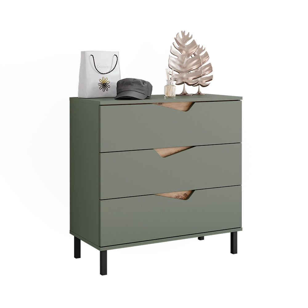 Vicco Cassettiera per camera da letto Verde/Artigianale 80 x 81.2 cm con 3 cassetti