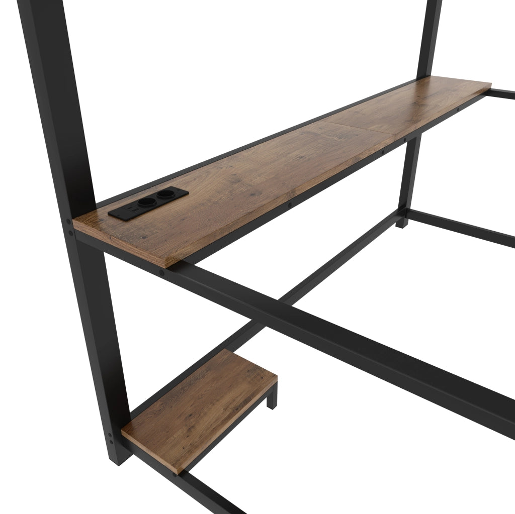 Letto a soppalco 90x200 cm con LED; scrivania e prese USB; metallo nero (Senza materasso)