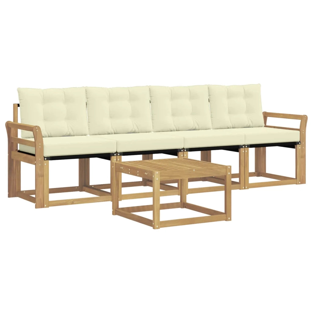 Set di divani da esterno con cuscino 5 pcs Bianco e Crema