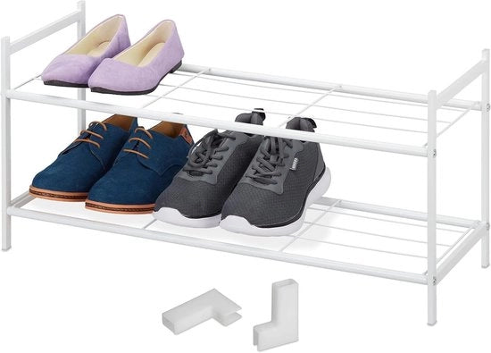 Sistema di riproduzione di scarpe metallico a doppia piastra per 6 pair, 335 x 70 x 26 cm, colore bianco