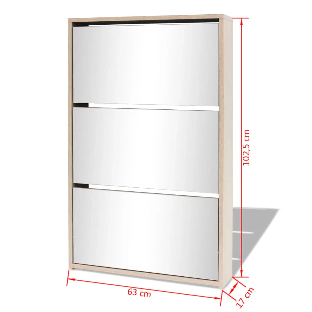 Scarpiera con 3 ripiani e specchio 63 x 17 x 102,5 cm rovere marrone 02_0043384