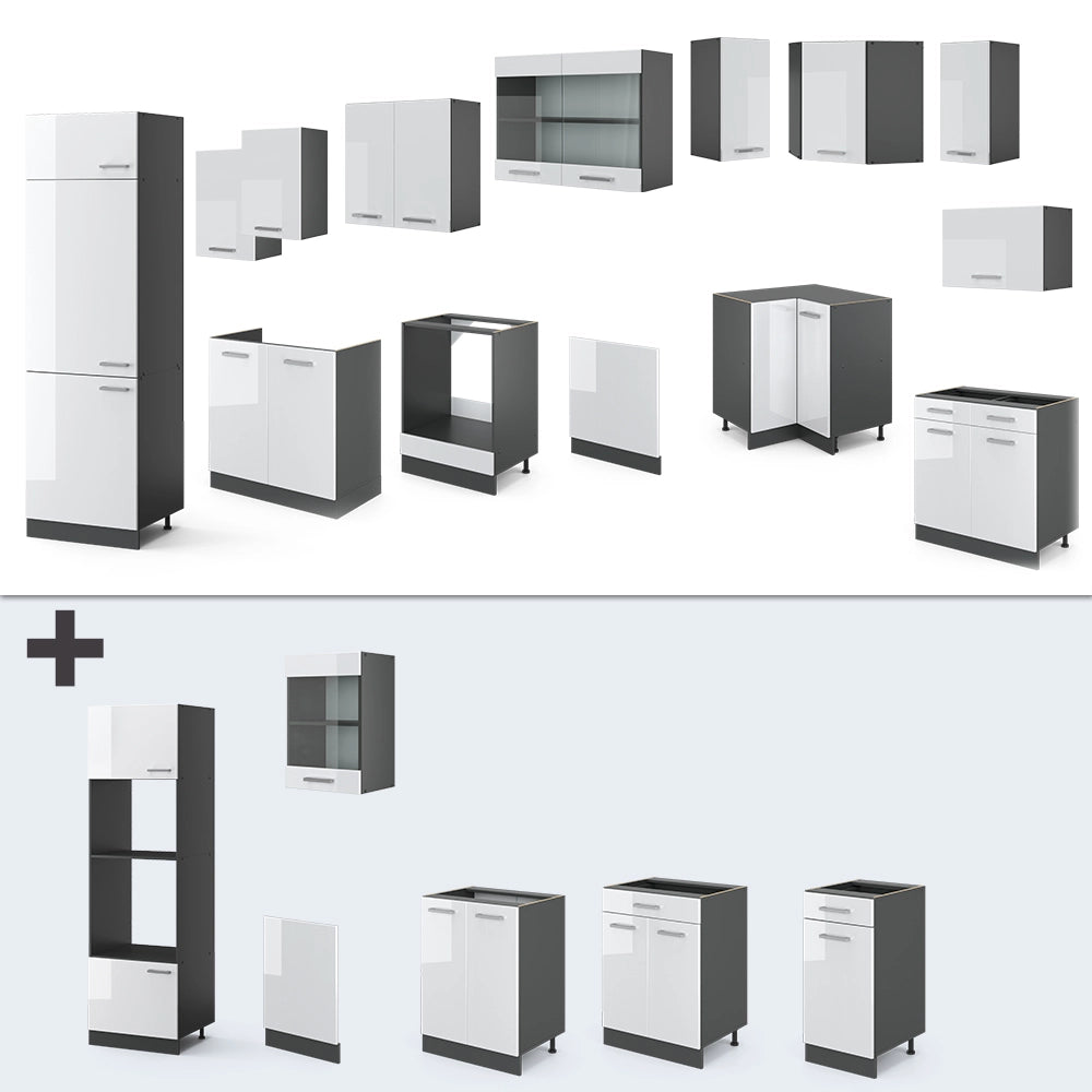 Vicco Cucina angolare completa Bianco lucido/antracite 227 x 287 cm , PL Marmo