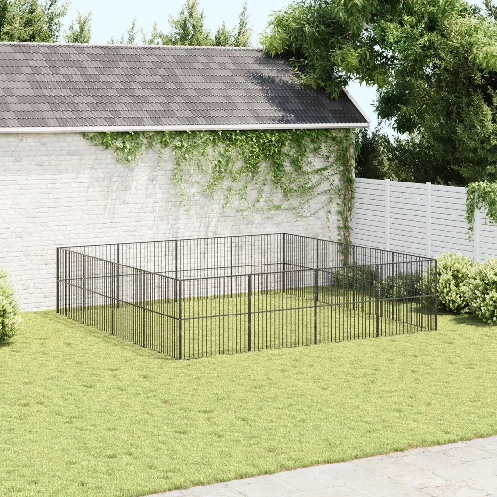 Box per Cani 16 Pannelli Nero Acciaio Zincato 3209555