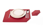 Set di 4 piatti e sottopiani in pelle riciclata, piatti e sottopiani 4, piatti e sottopiani in pelle riciclata, dimensioni 10 x 10 cm (40 x 30 cm, rosso)