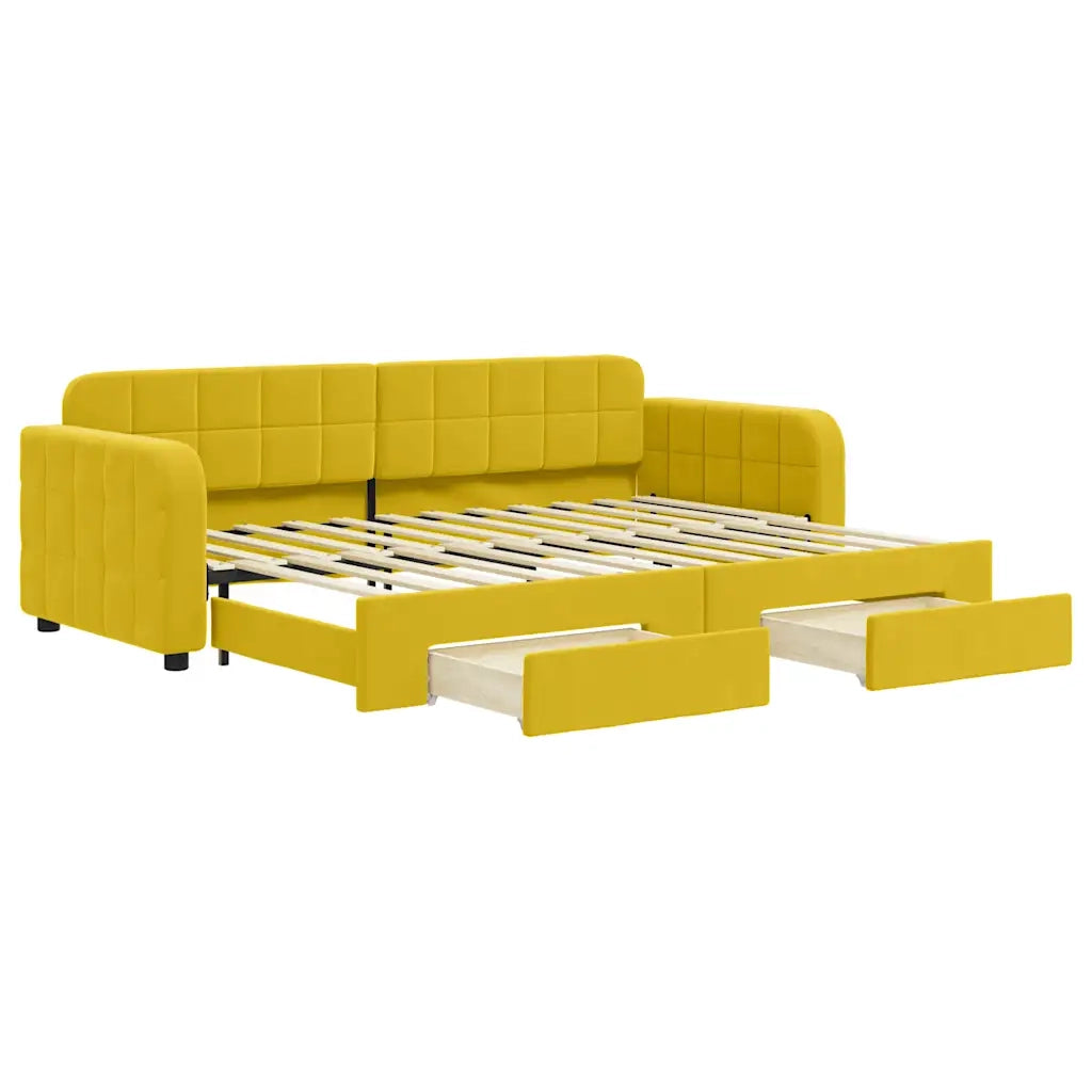 Divano Letto Estraibile con Cassetti Giallo 80x200cm in Velluto 3196975