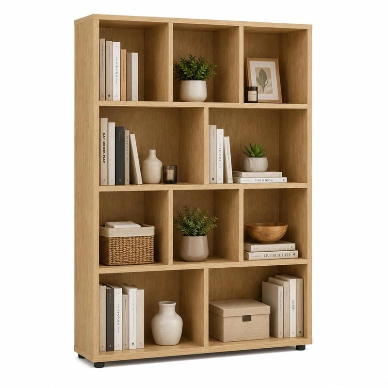 LIBRERIA IN LEGNO CON 10 RIPIANI COLORE ROVERE DIMENSIONI 90X30X140 CM