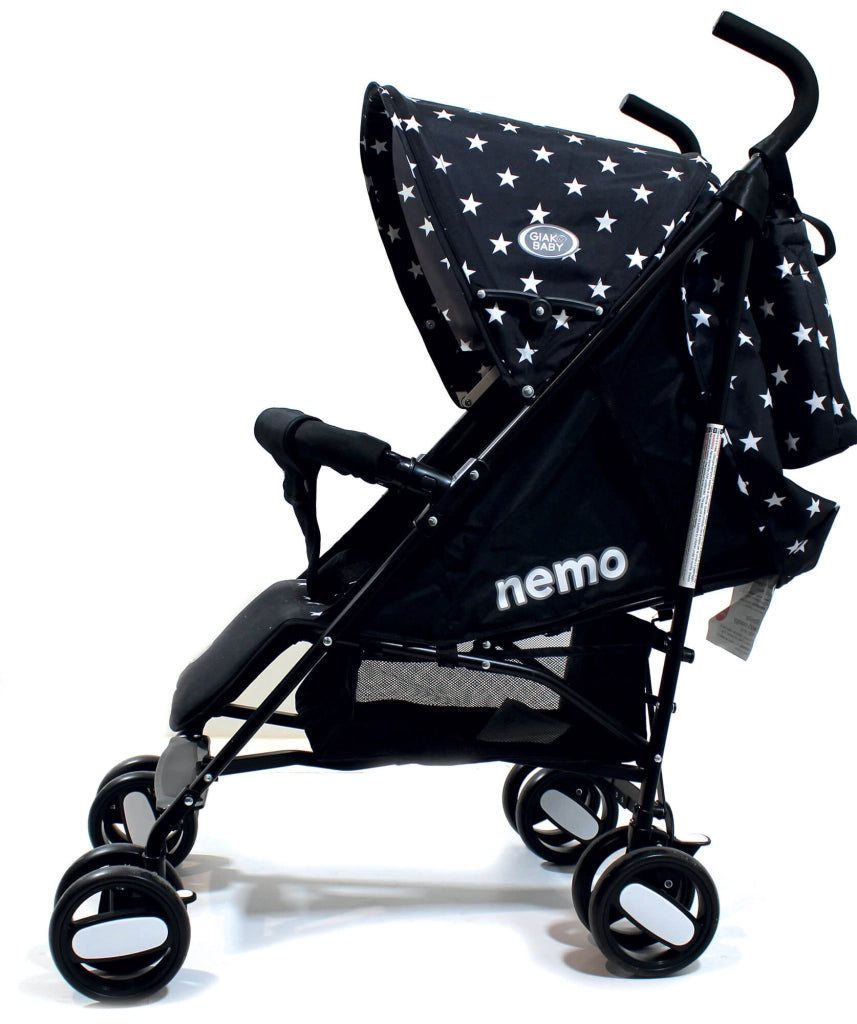 Passeggino Leggero per Bambini Pieghevole con Borsa Nemo Nero con Stelle