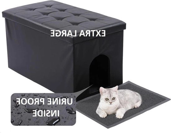 Cassetta per gatto XXL per contenitori per cibo per gatti - grande spazio e facile da pulire - montaggio semplice - controllo dell'odore - nero
