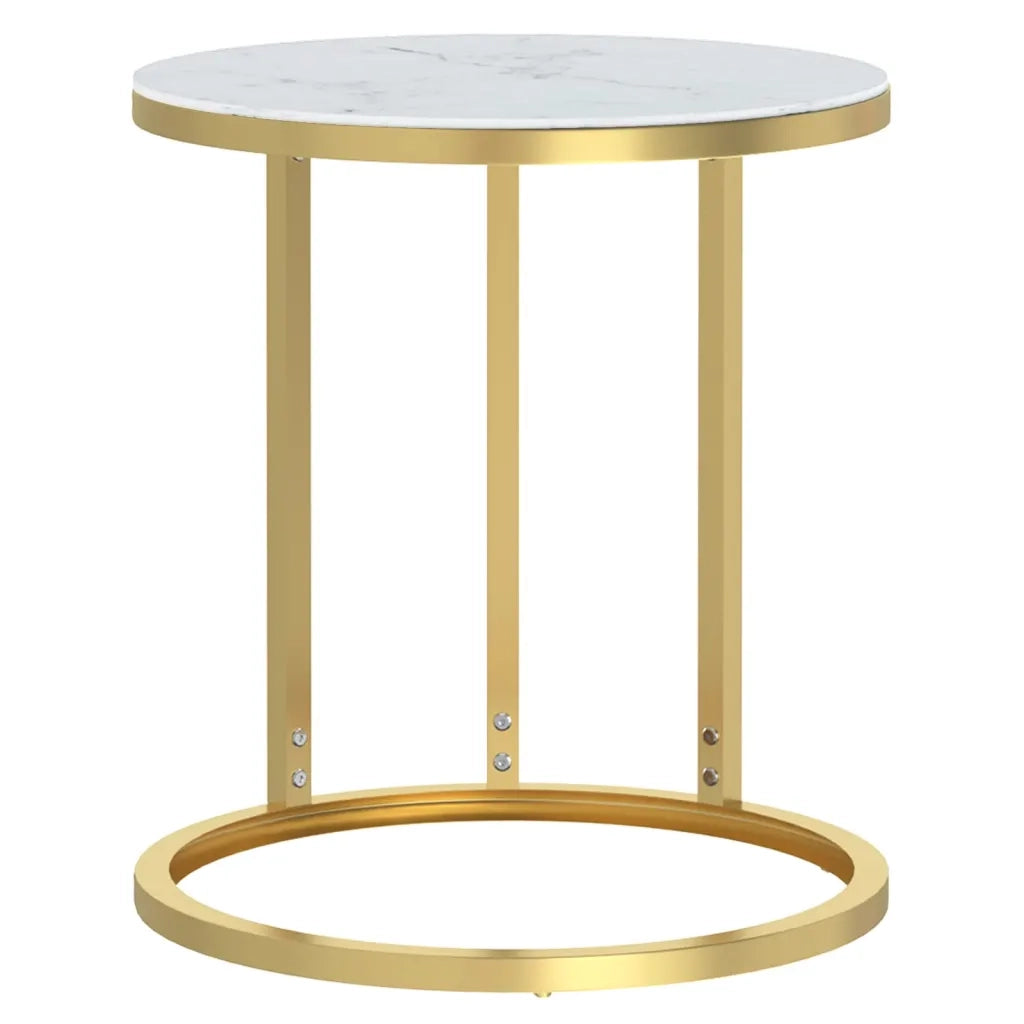 Tavolino-Tavolino da Soggiorno-Tavolino da Salotto Oro e Marmo Bianco 45 cm in Vetro Temperato