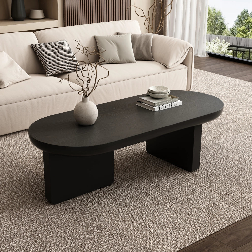 Tavolino da Caff¨¨ Ovale ¨C MINIMAL ¨C MDF Nero Moderno 119.7x49.8x35.5
