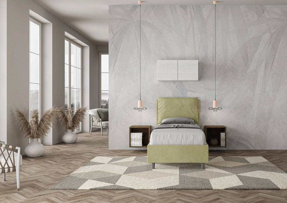 Letto Singolo 80x200 cm con Rete e Contenitore Antea Tè Verde
