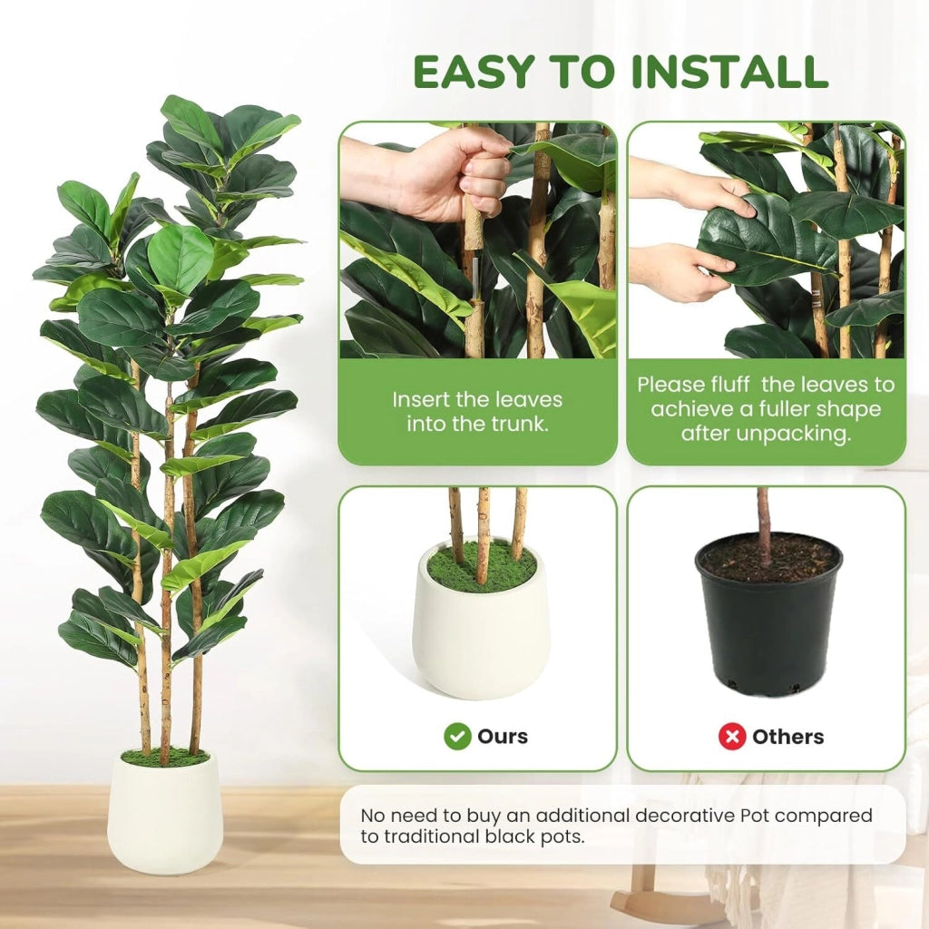 Ficus Lyrata Artificiale 150 cm Pianta Finta da Interno con Vaso per Salotto e Ufficio