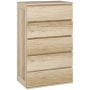 Comò 5 Cassetti, Mobile da Archiviazione dal Design Minimalista, Senza Maniglie, 60 x 38 x 100 cm, Legno Naturale