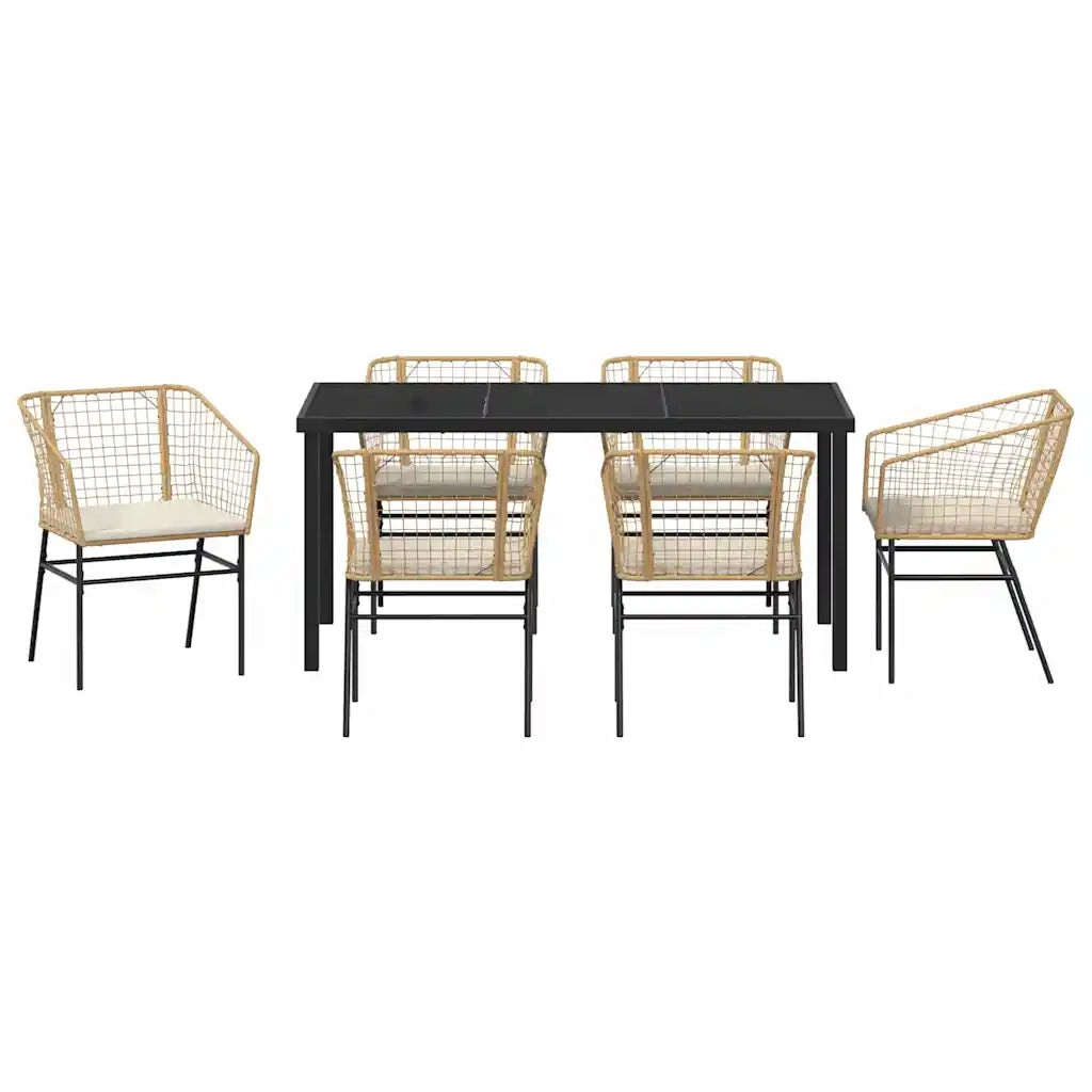 Set da Pranzo per Giardino 7 pcs Marrone polyrattan 3380915