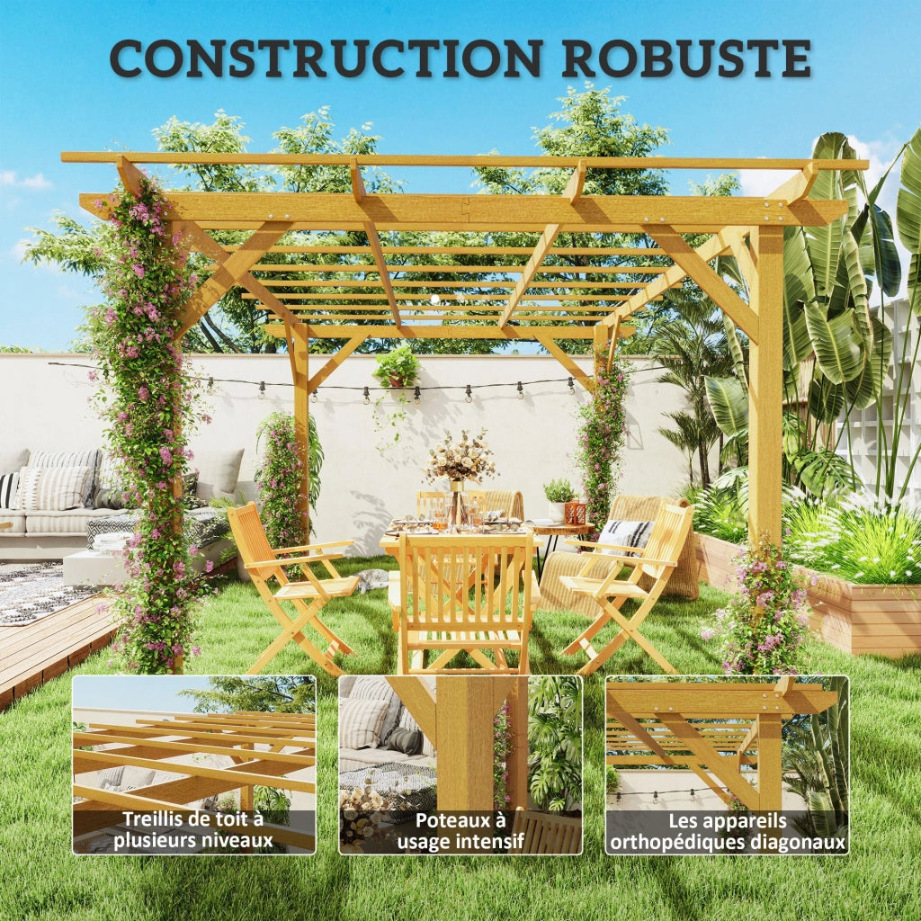 Pergola da giardino 3x4 m in legno per piante rampicanti ¨C zephmum ¨C naturale