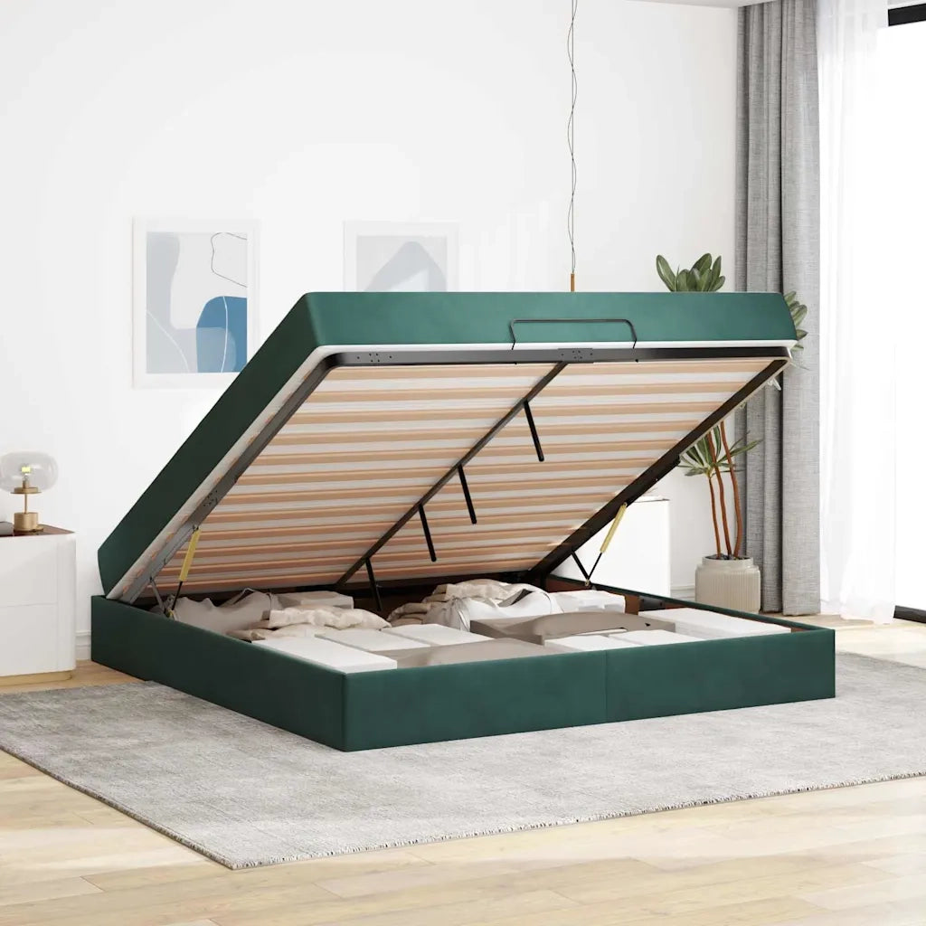 Struttura letto con materasso con materasso 2 pcs Verde Velluto