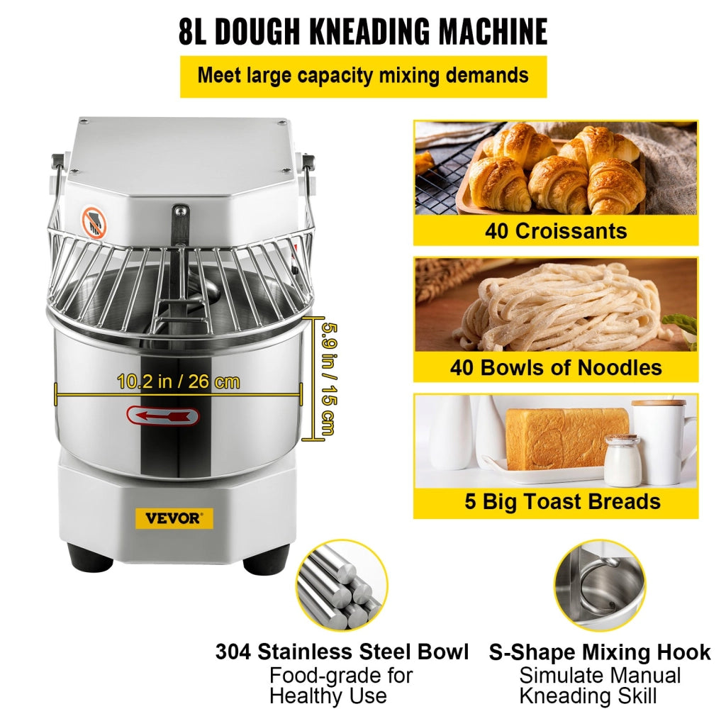 BDM8 Impastatrice con ciotola 8L in acciaio inox 550W 159 giri/min con timer robusta e resistente per cucina