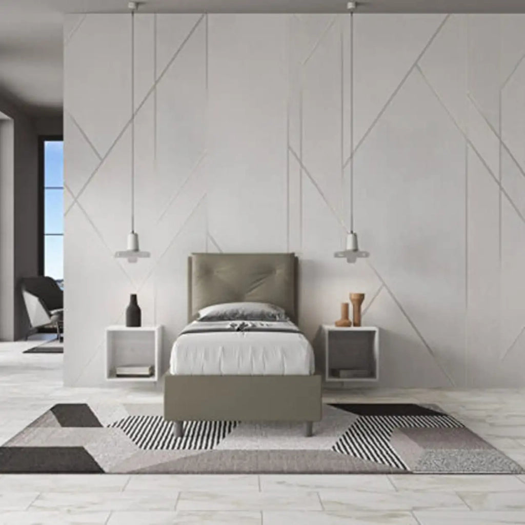 Letto singolo senza rete imbottito 80x210 similpelle cappuccino Appia