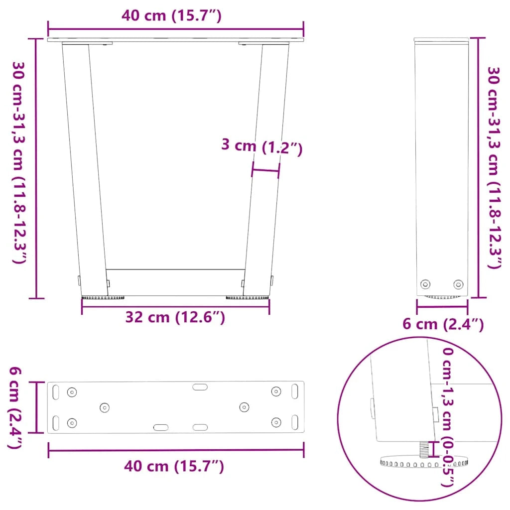 Set di 2 gambe per tavolino da caffè a V con piedini regolabili 40 x 30-31 cm acciaio bianco 02_0056893