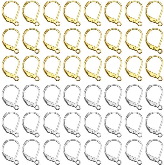 Orecchini in acciaio inossidabile 80 pezzi - Anelli dorati/argentati - 10 x 15 mm - Creazione di gioielli - Fai da te - Idea regalo unica - Orecchini per orecchini