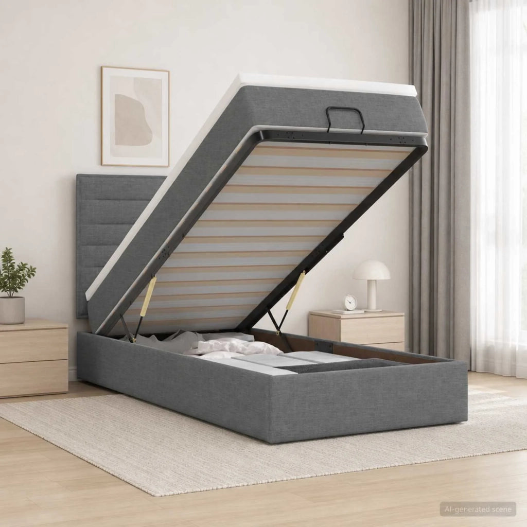 Letto Ottomano con Materasso e LED Grigio Scuro 100 x 200 cm 3457966