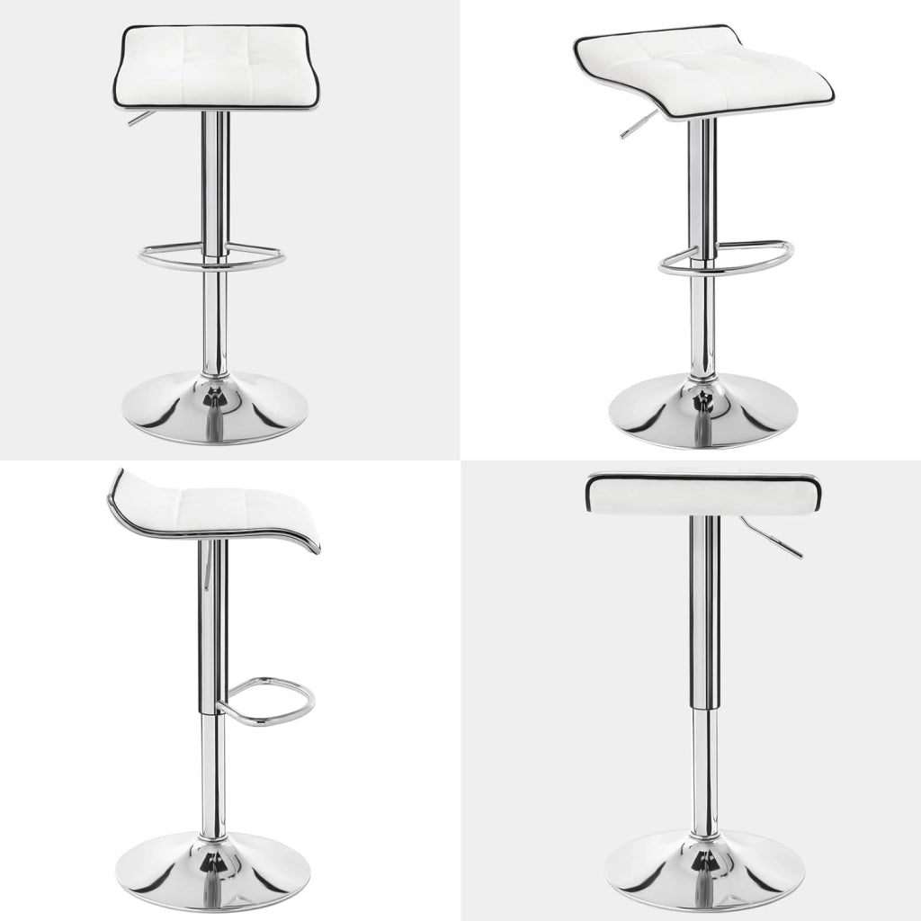 Sgabello da Cucina/Bar, Sedia da Bancone con Poggiapiedi, Altezza Regolabile, Girevole a 360°, Rivestimento in PU, Struttura in Metallo, per Cucina, Soggiorno, Bar, Caffè, Bianco