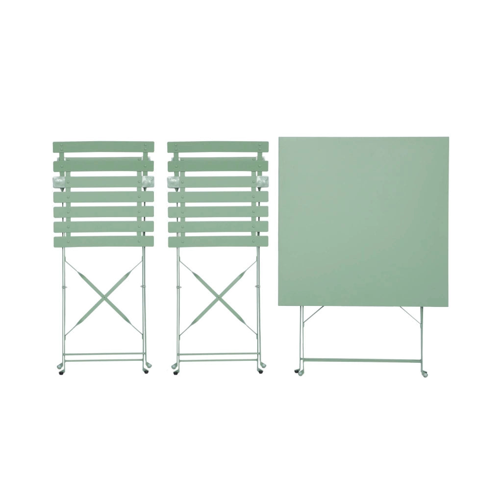 Set tavolo da giardino pieghevole in acciaio con 2 sedie, 70cm, verde