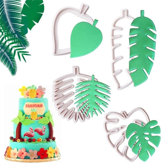 Set di 4 stampi a forma di biscotto con foglie tropicali. Stampi a forma di biscotto con foglie di plastica. Stampi a forma di biscotto per decorazioni DIY di torte. Fondant per biscotti.