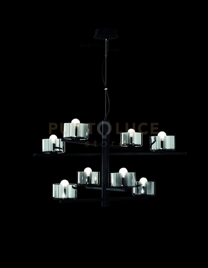 SOSPENSIONE FIGARO 8 LUCI ATTACCO E14 NERO E FUME' D.94CM H.51CM