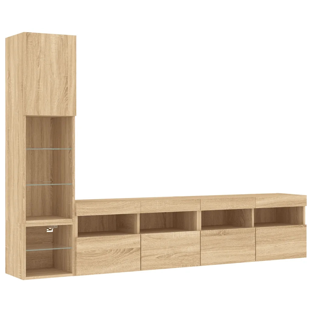 Mobili TV a Muro con LED 4pz Rovere Sonoma Legno Multistrato 3216713